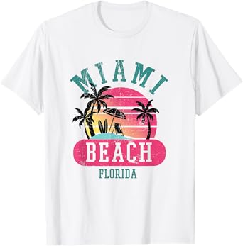 Retro Cool Miami Beach Mens Womens Florida Beaches Tee Shirt T-Shirt