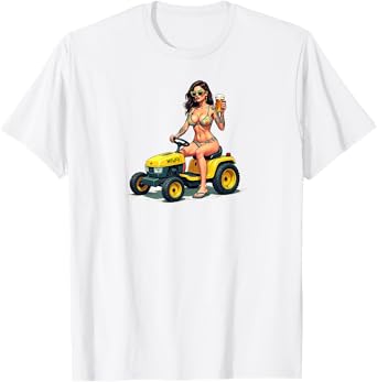 Bikini Model on a Lawn Mower with Beer T-Shirt