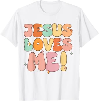 Women Jesus Loves Me-Shirt Groovy Toddler Girl Kid Christian T-Shirt