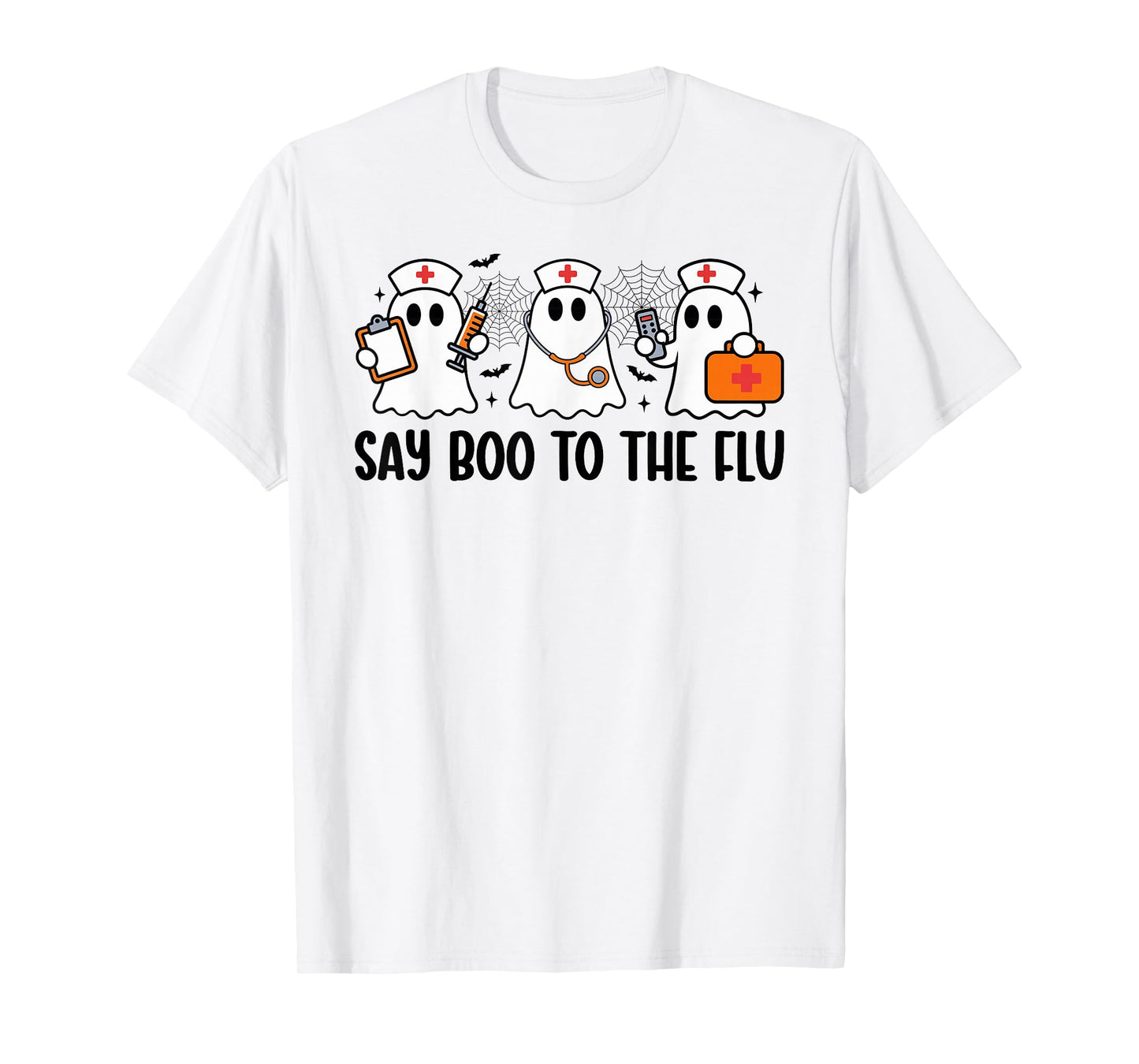 Funny Nurse Ghost Halloween Vaccine Say Boo to The Flu T-Shirt