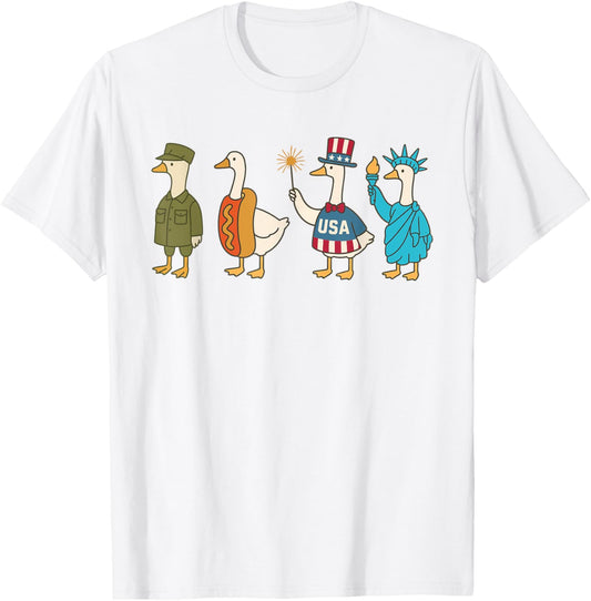 Retro Fourth Of July Goose American Flag Usa Memorial Day T-shirt