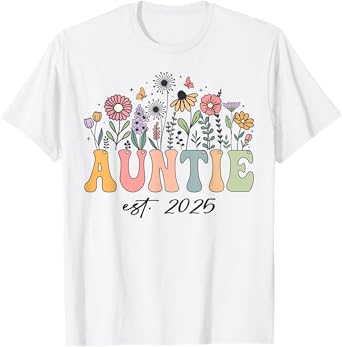 Auntie Est. 2025 Floral Groovy Retro Hippie Wildflower T-Shirt