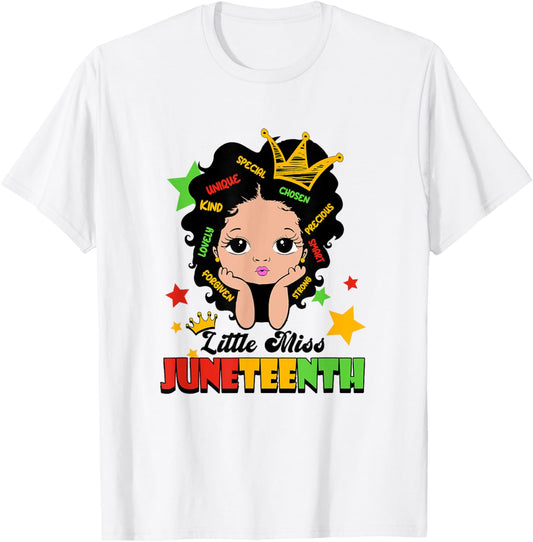 Little Miss Juneteenth Brown Skin Princess Cute Girls Kids T-shirt