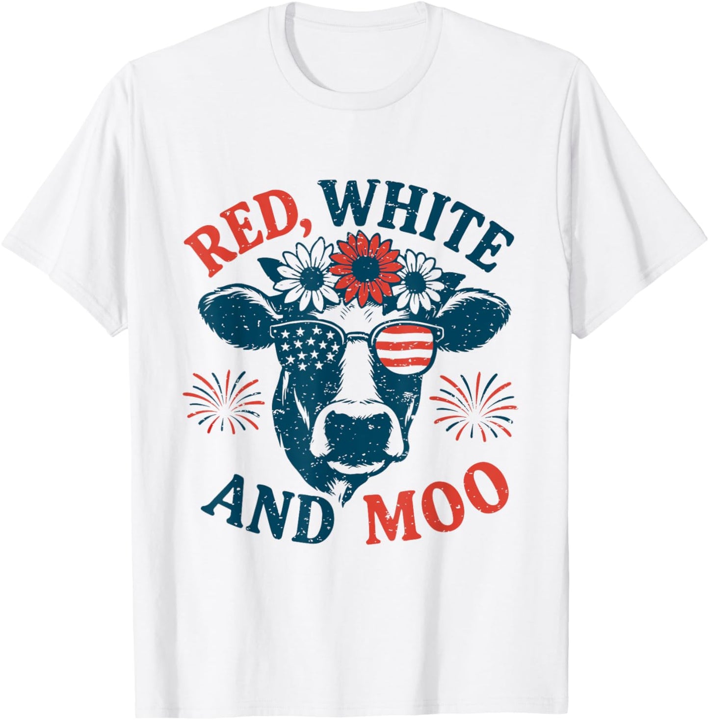 Red White And Moo Cow 4th Of July Design T-shirt