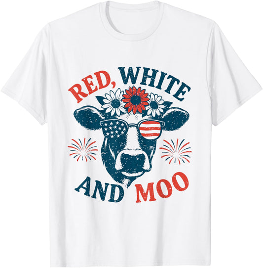 Red White And Moo Cow 4th of July Design T-Shirt