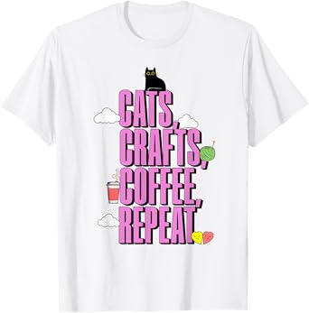 Funny Cat Lover Barista Crafter Coffee Lover Cats Trendy 80s Men Women T-Shirt