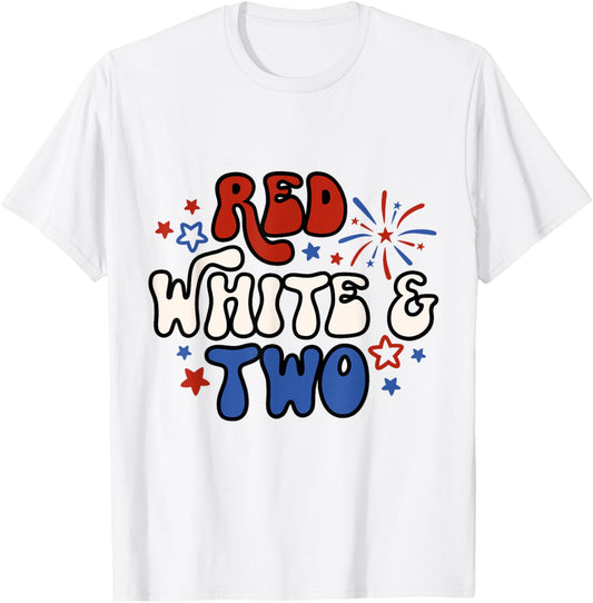 Kids Red White & Two 2nd Birthday 4th Of July T-Shirt