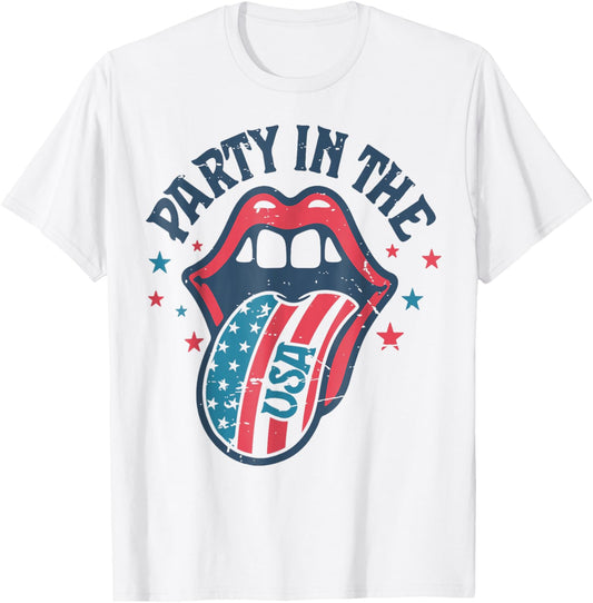 Party In The Usa Flag Tongue Retro 4th Of July T-shirt