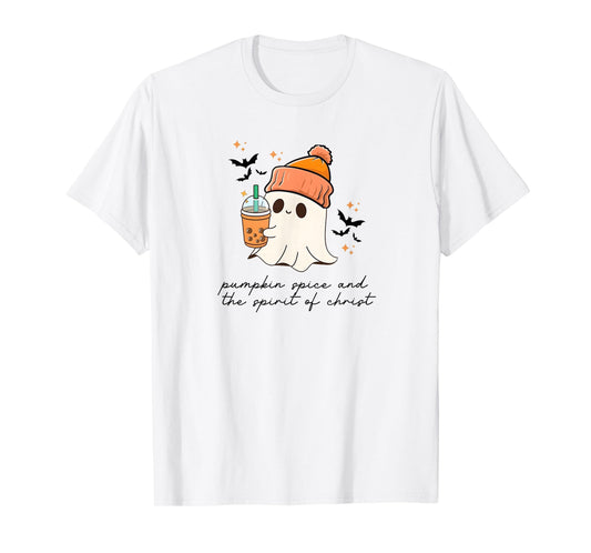 Pumpkin Spice and The Spirit of Christ, Ghost Pumpkin Coffee T-Shirt