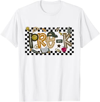 Retro Checkered Back To School Pre K Dude Cute Kid Preschool T-Shirt