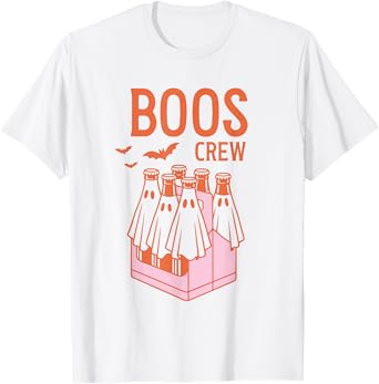 Funny Boos Crew Halloween Shirt Ghost Beer Bottles and Bats T-Shirt