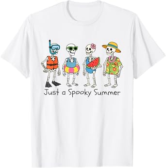 Just A Spooky Summer Halloween Skeleton Tropical Summerween T-Shirt