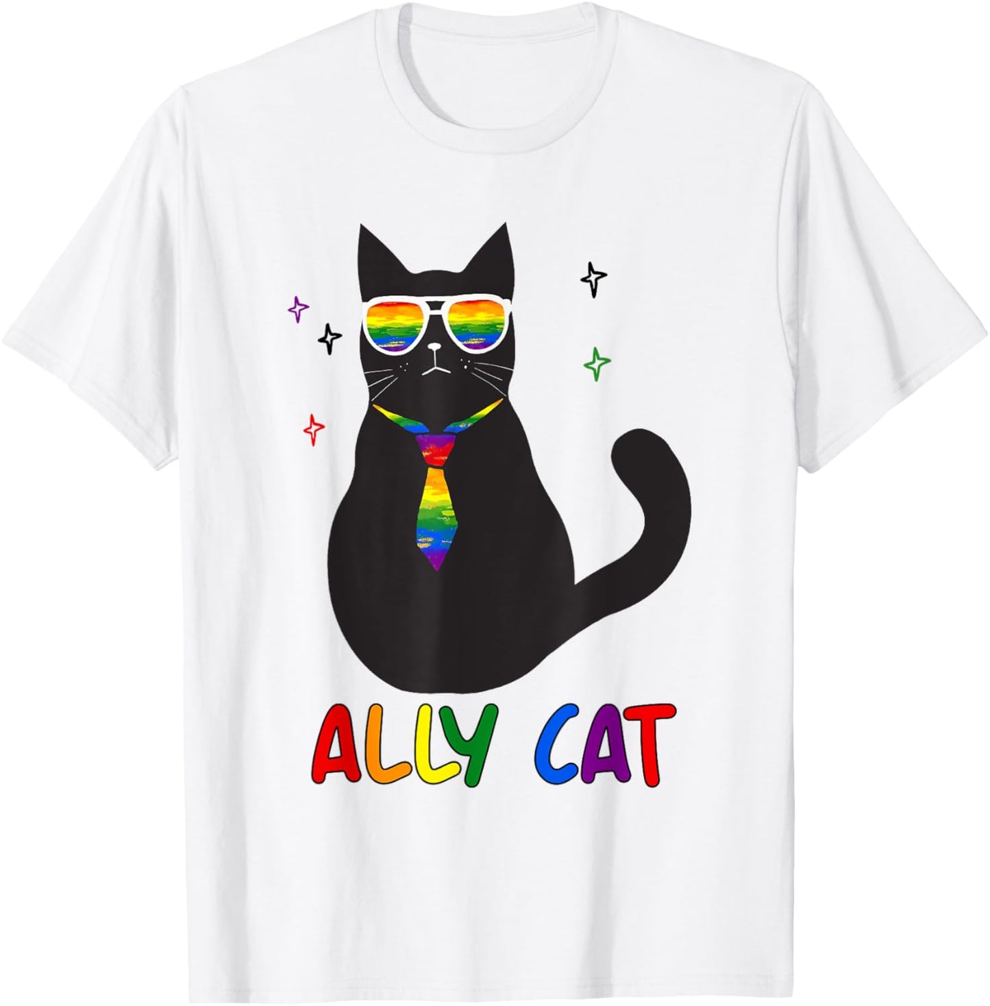 Ally Cat LGBT Gay Pride Month 2025 Rainbow Equal Rights T-Shirt