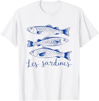 Les Sardines Themed Vintage Fish Illustration T-Shirt