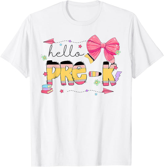Back To School Pre-k Teacher Coquette Pencil Bow First Day Shirt by TeeBrew