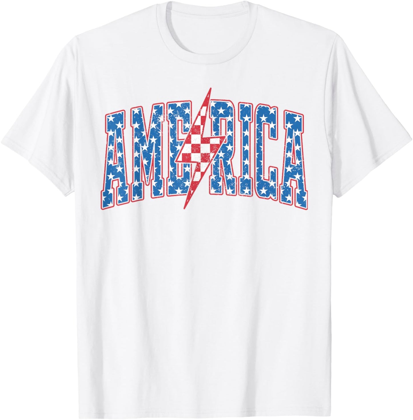 America Checkered Lightning 4th Of July Patriotic Men Women T-shirt