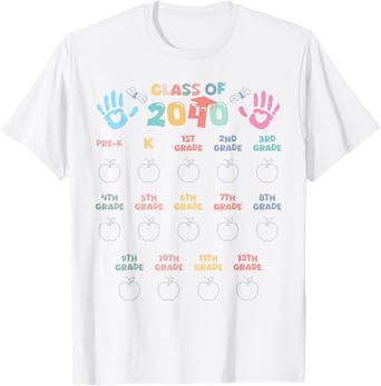 Class of 2040 Grow with Me Handprint Pre-K 12th Grade Cute T-Shirt