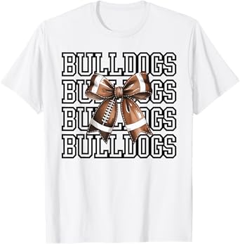 Bulldogs Football Mom Game Day Football Coquette Bow mascot T-Shirt