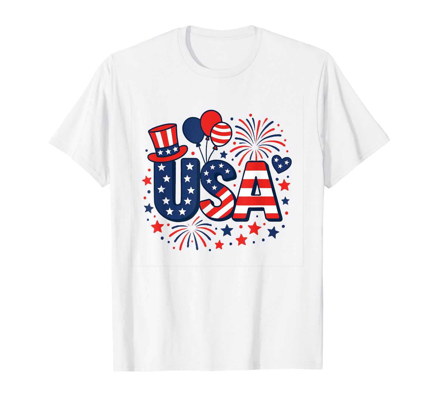 4th of July Shirts Cotton Crewneck USA American Flag T-Shirt T-Shirt