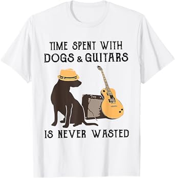 Time Spent With Dog And Guitars Is Never Wasted Saying T-Shirt for Men Women Girls Kids