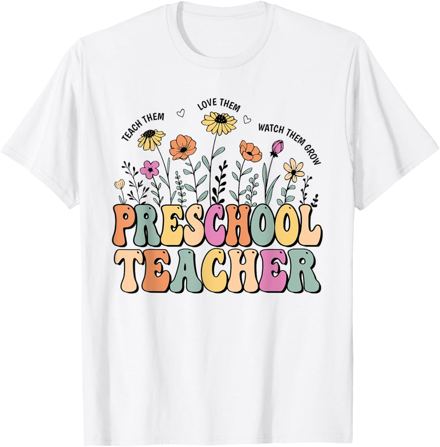 Preschool Teacher Wildflower Groovy Teacher Back to School T-Shirt
