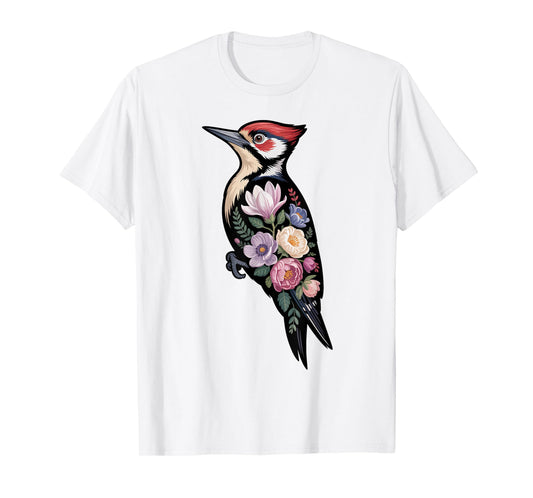 Floral Woodpecker Bird Lover Birding Enthusiasts Men Women T-Shirt