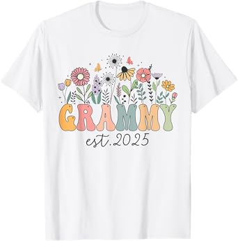 Grammy Est. 2025 Floral Groovy Retro Hippie Wildflower T-Shirt