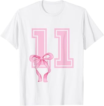 11 Year Old Birthday Girl Coquette Pink Bow Aesthetic T-Shirt