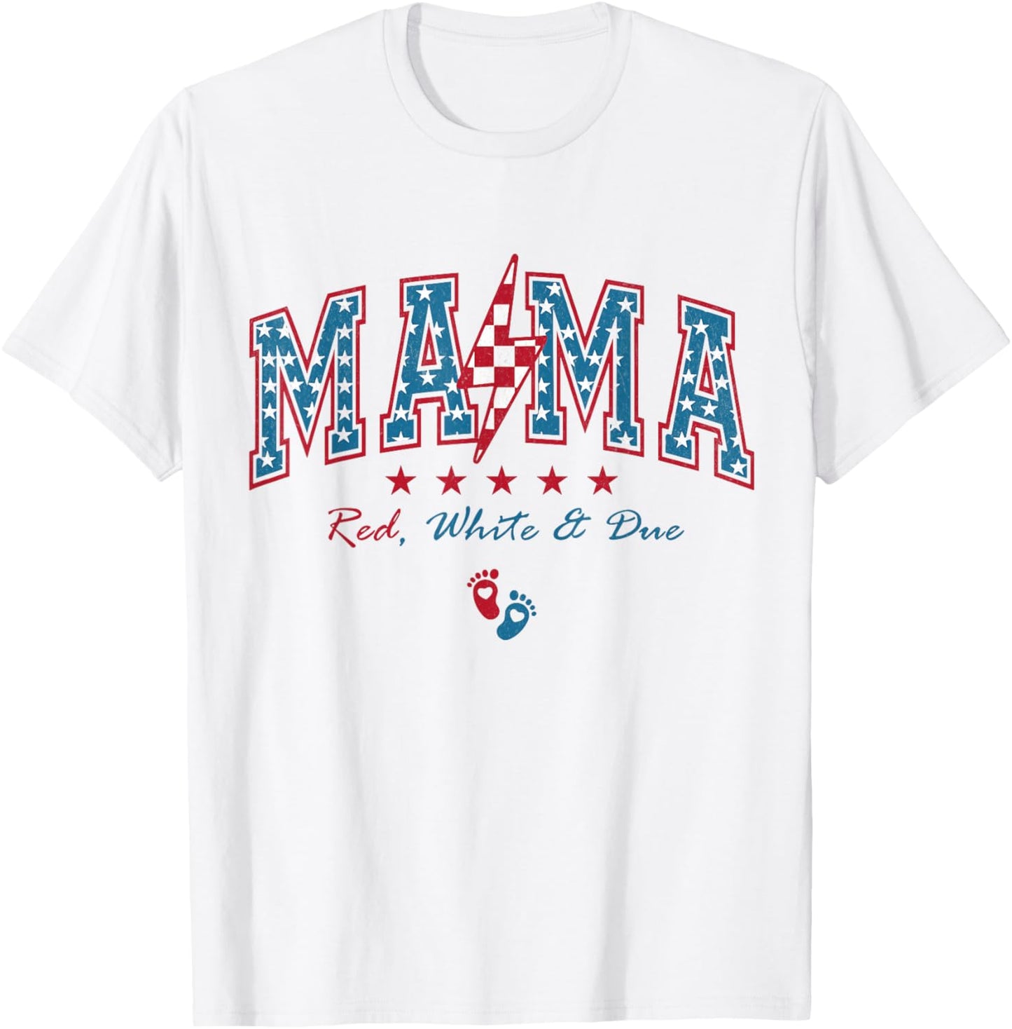Mama Red, White and Due 4th of July Pregnancy Baby Reveal T-Shirt