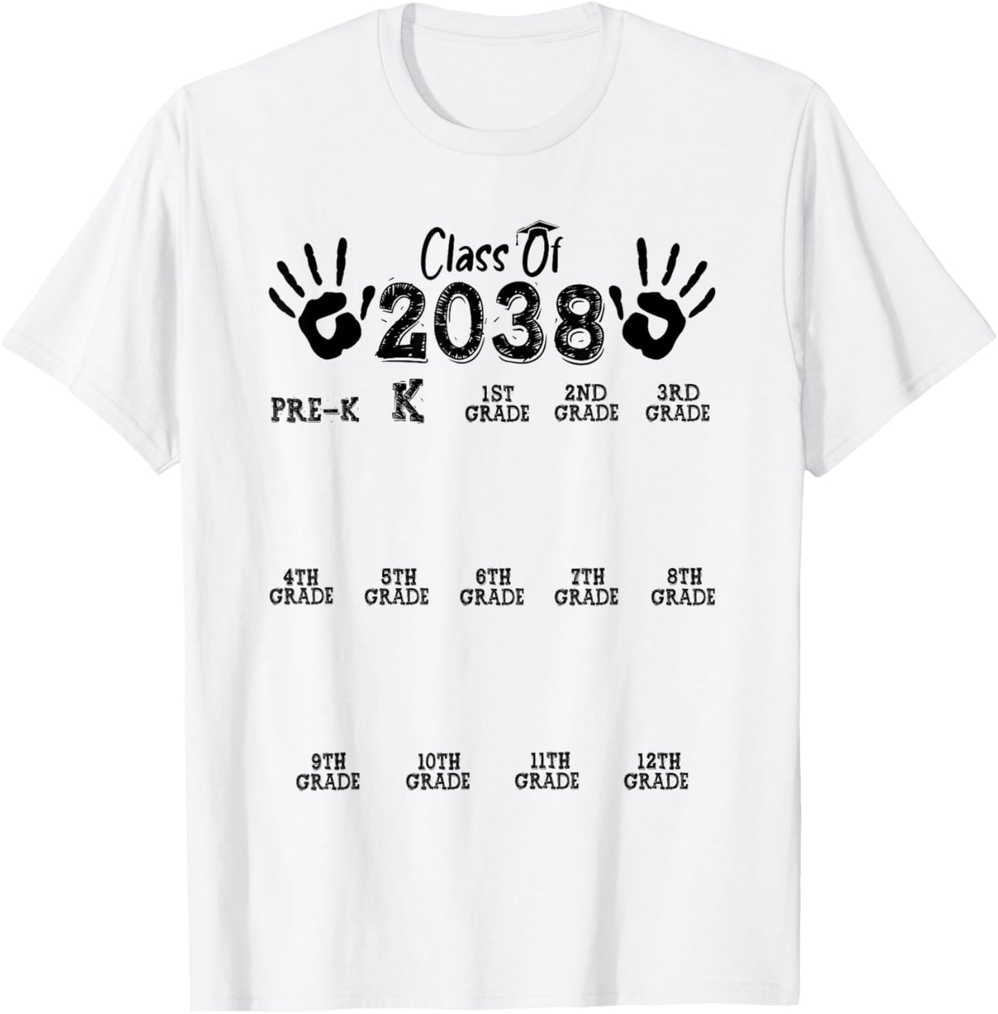 Class of 2038 Grow With Me Shirt Handprint Pre-K 12th Grade T-Shirt