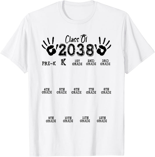 Class of 2038 Grow With Me Shirt Handprint Pre-K 12th Grade T-Shirt