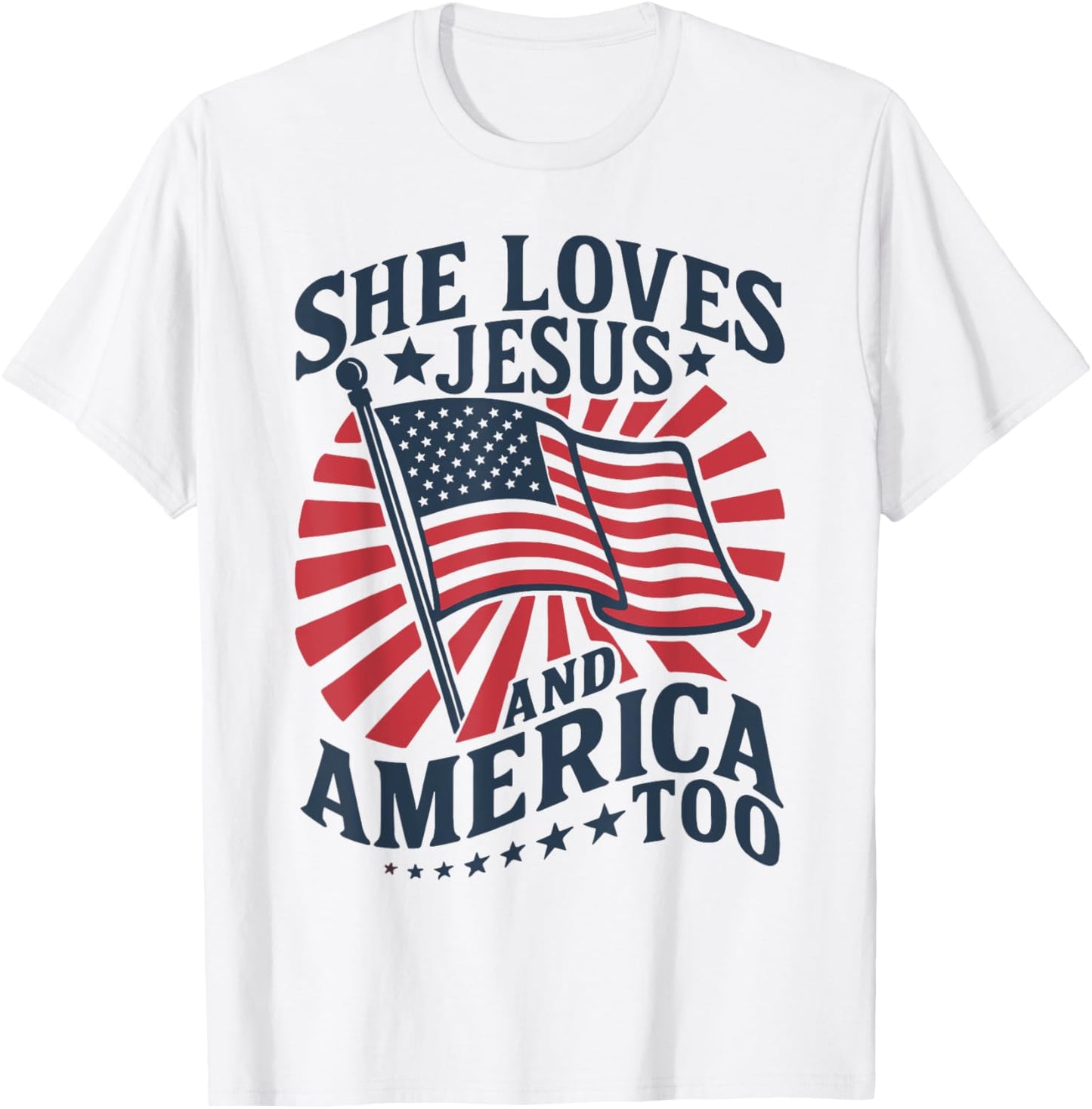 Retro She Loves Jesus And America Too 4th Of July Usa Flag T-shirt