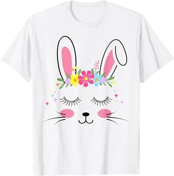 Cute bunny face flowers for easter girls women T-Shirt
