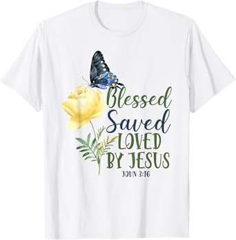 Christian Bible Verse Quote Butterfly Rose Flower John 3:16 T-Shirt