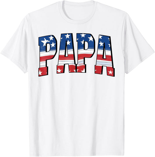 Papa Red White Blue American 4th Of July US Flag Matching T-Shirt