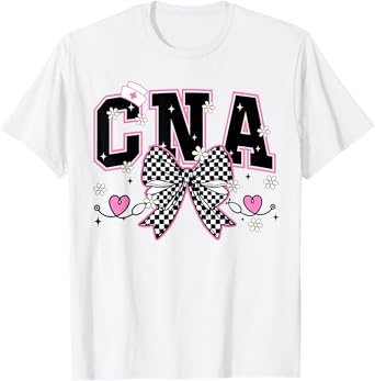 CNA Bow Certified Nursing Assistant Checkered CNA Life Women T-Shirt