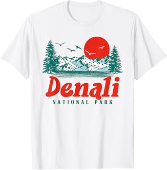 Retro Denali National Park Mountain Trees & Sun Graphic T-Shirt