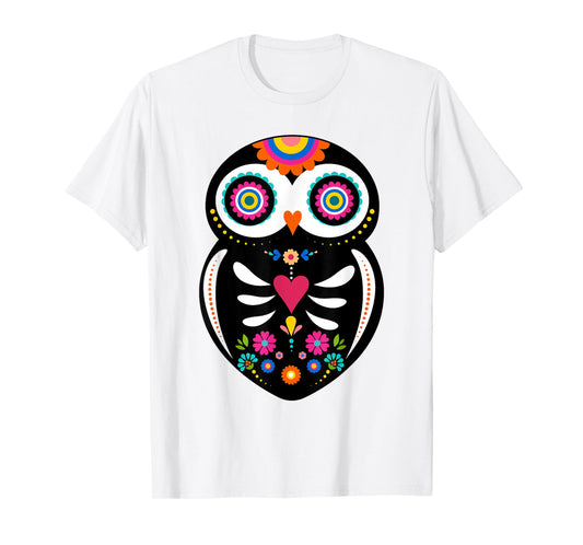 Dia de los Muertos Night Owl Sugar Skull Mexican Halloween T-Shirt