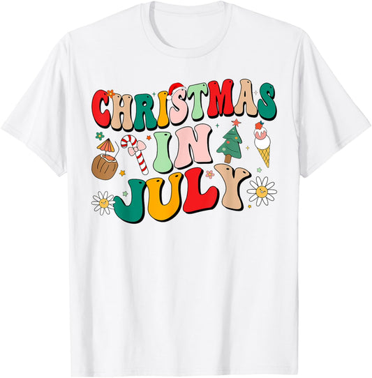 Christmas In July Shirts Groovy Xmas Summer Men Women Kids T-Shirt