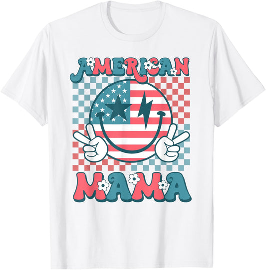 Retro Groovy Fourth 4th of July Smile For Mom American Mama T-Shirt