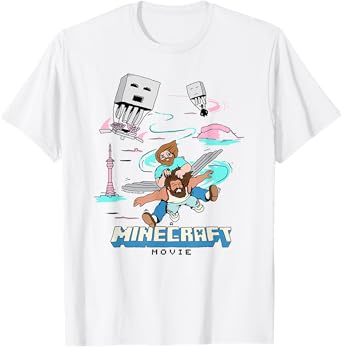 A Minecraft Movie Steve And Garret Escape Using Elytras T-Shirt