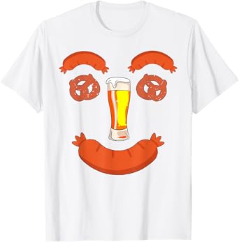 Oktoberfest German Beer Pretzel Sausage Smile Face Costume T-Shirt