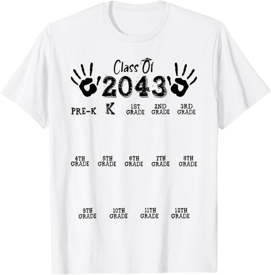 Class Of 2043 Grow With Me Handprint Pre-k To 12th Grade Graduation Shirt by TeeBrew