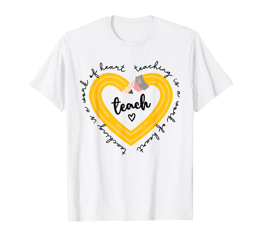 Pencil Retro Teaching Is A Work Of Heart Funny Teacher Life Men Women Kids T-Shirt
