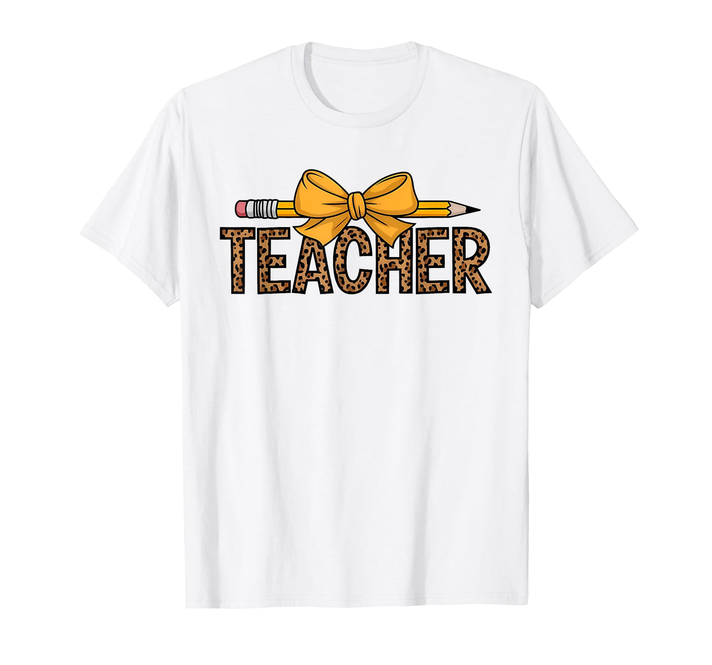 Leopard Teacher Coquette Pencil Bow Back to School Women T-Shirt