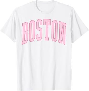 Boston Vintage Preppy Varsity Pink Sports T-Shirt