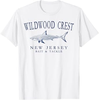 Wildwood Crest New Jersey Shark Arched Navy Blue Letters T-Shirt