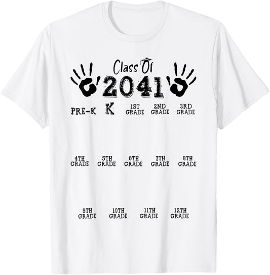 Class Of 2041 Grow With Me Handprint Pre-k To 12th Grade School Shirt by TeeBrew
