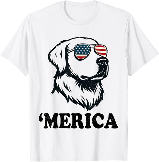 golden retriever dog flag 4th fourth of july 'merica T-Shirt