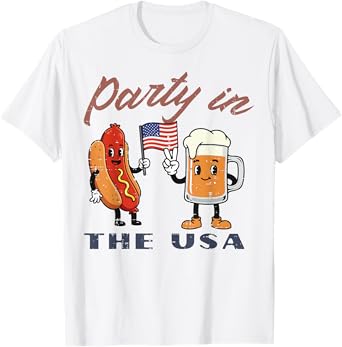 4th Of July Hotdog Party USA Funny American Dad Men Women T-Shirt